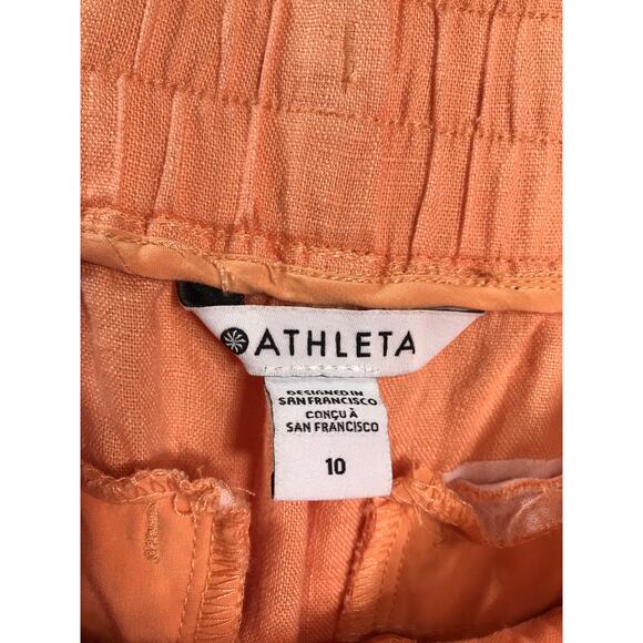Athleta Women's 10 Coral Orange Cabo Linen Jogger Pants Casual Comfy Everyday - Picture 6 of 10